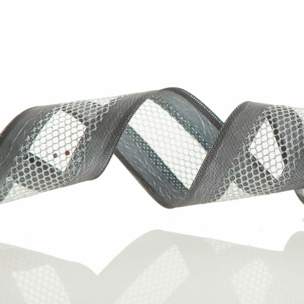 Ribbons | Gunmetal Grey Mesh With Satin Edge Wired Christmas Ribbon Craft Ribbons