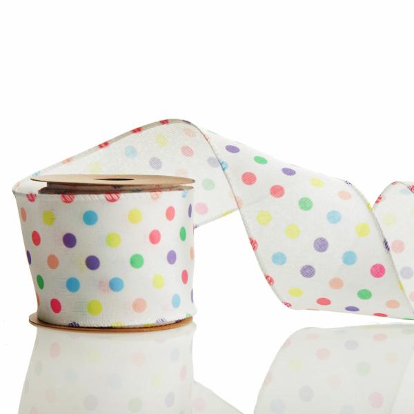 Ribbons | Pastel Polka Dot Ribbon With Wired Edge Craft Ribbons