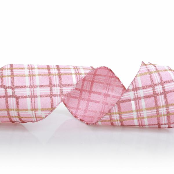 Ribbons | Pink Plaid Pattern Wired Ribbon Garland Craft Ribbons