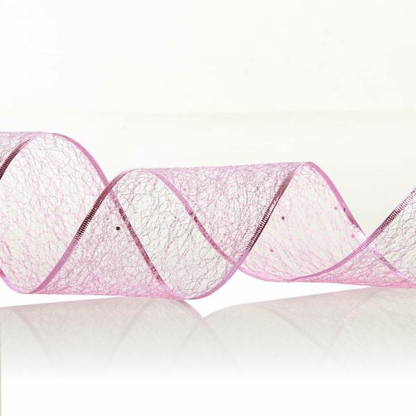 Ribbons | Pink Spider Mesh Wired Christmas Ribbon Garland Craft Ribbons