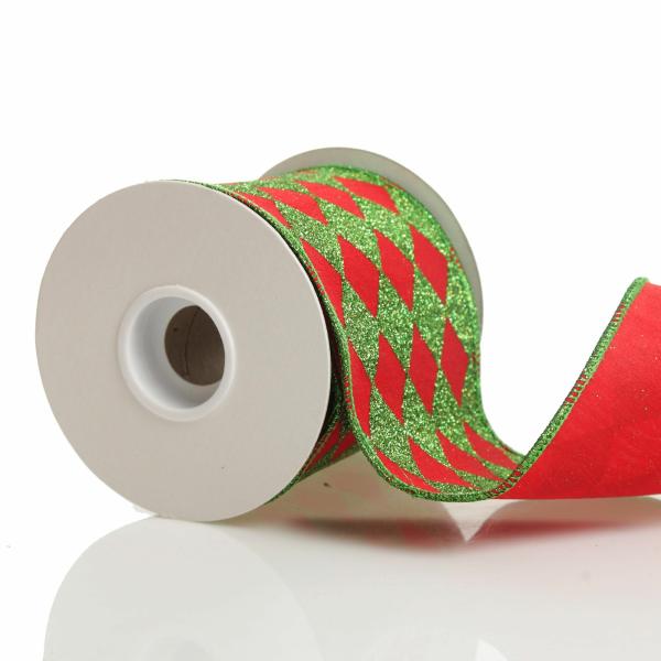 Ribbons | Red And Green Harlequin Pattern Christmas Ribbon Garland Craft Ribbons