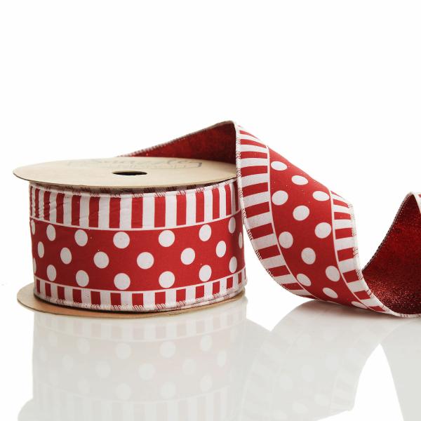 Ribbons | Red And White Dots And Stripe Candy Cane Christmas Ribbon – 6.5Cm Craft Ribbons