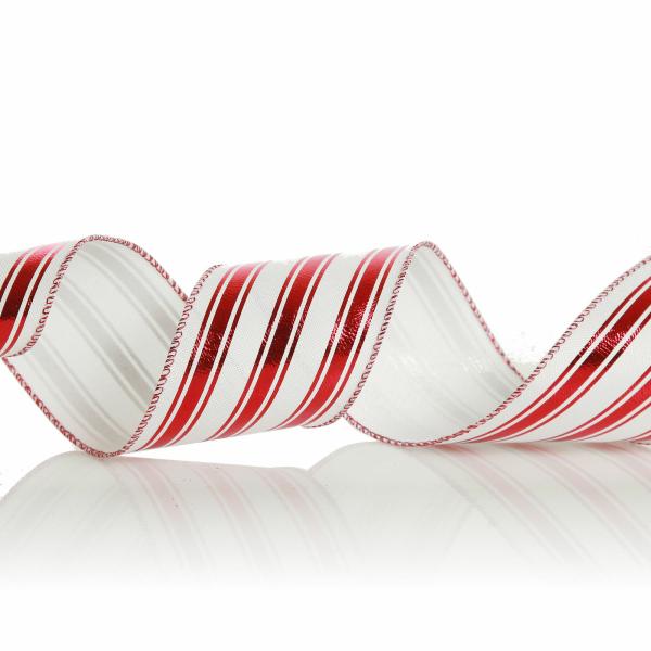 Ribbons | Red And White Striped Wired Christmas Ribbon – 6.3Cm Craft Ribbons