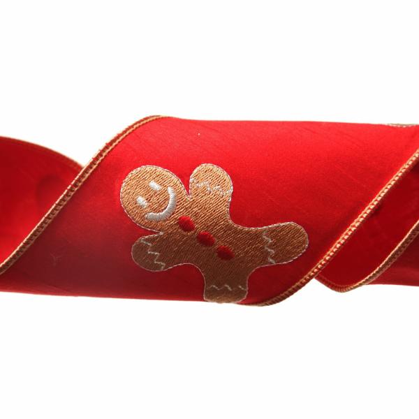 Ribbons | Red Christmas Ribbon Garland With Embroidered Gingerbread Craft Ribbons