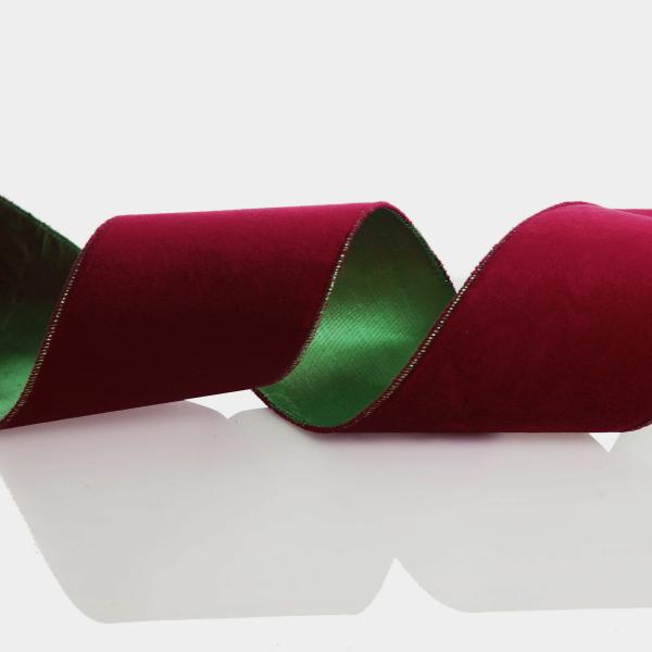 Ribbons | Reversible Dark Red Velvet And Green Satin Wired Christmas Ribbon Garland Craft Ribbons