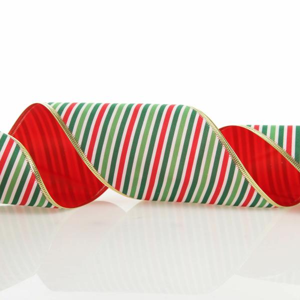 Ribbons | Reversible Red White Green Striped Wired Christmas Ribbon Garland Craft Ribbons