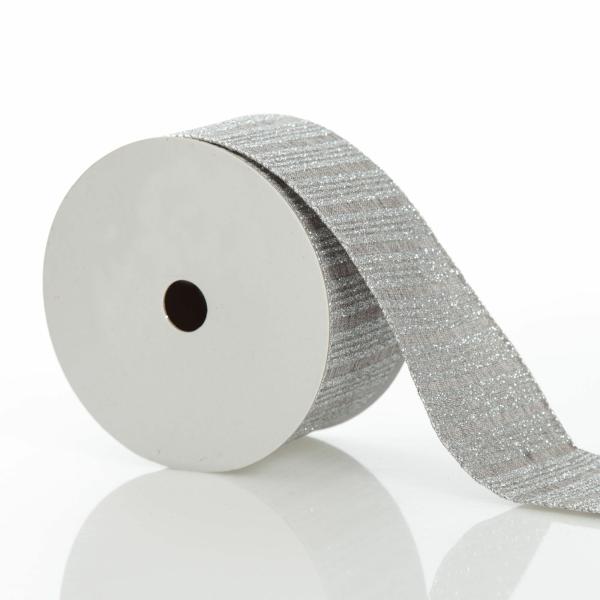 Ribbons | Silver Grey Glitter And Linen Striped Wired Ribbon – 6.5Cm Craft Ribbons