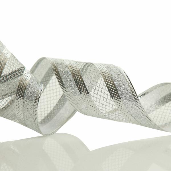 Ribbons | Silver Mesh And Glitter Edge Wired Christmas Ribbon – 6.3Cm Craft Ribbons