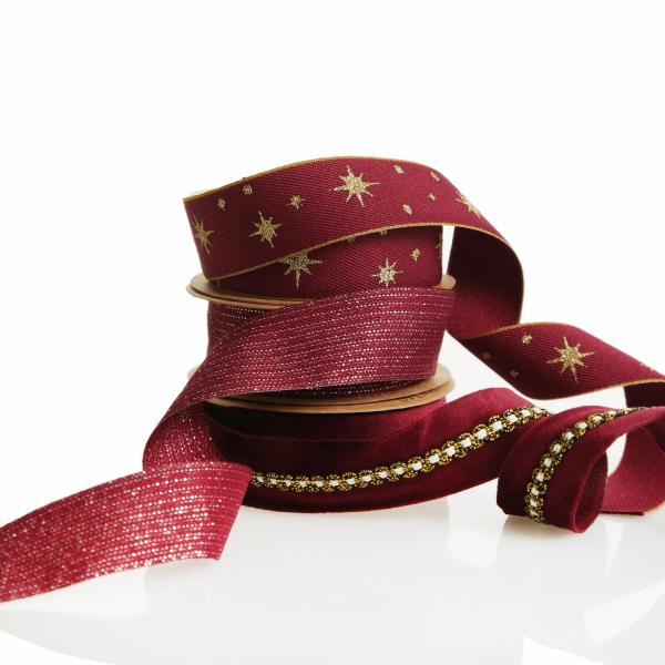 Ribbons | Three Assorted Burgundy And Gold Ribbons Craft Ribbons