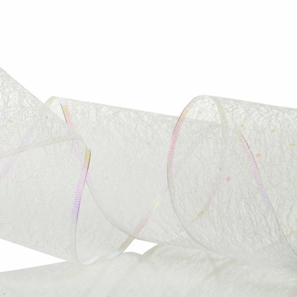 Ribbons | White Iridescent Spider Mesh Wired Christmas Ribbon Garland Craft Ribbons