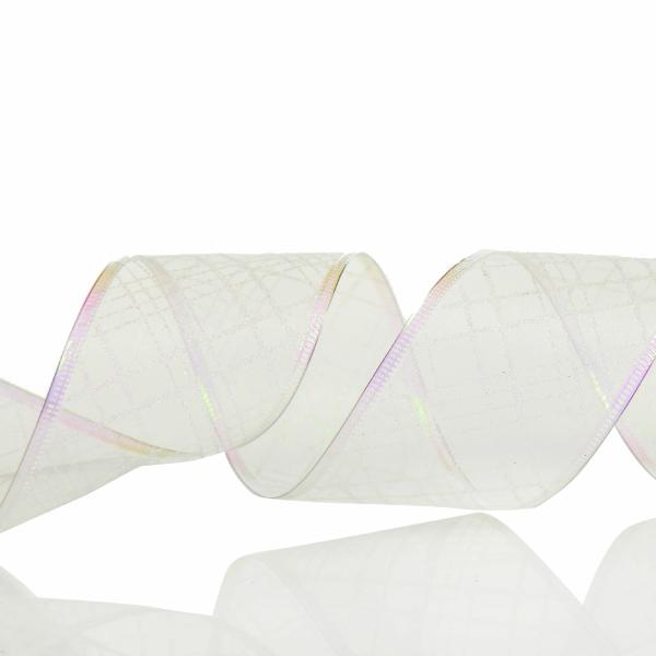 Ribbons | White Organza With White Glitter Pattern Wired Christmas Ribbon – 6.3Cm Craft Ribbons