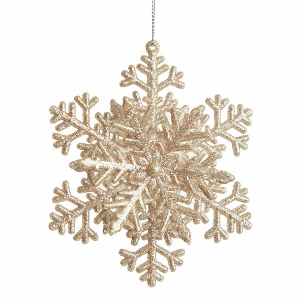 Snowflakes And Stars | Champagne Glitter Snowflake Christmas Tree Decoration Snowflakes And Stars Snowflakes And Stars