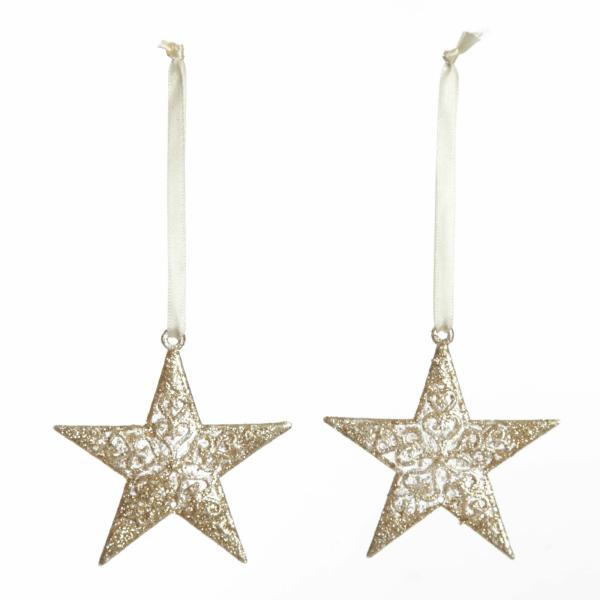 Snowflakes And Stars | Champagne Glitter Star Tree Decorations – Set Of 2 Snowflakes And Stars Snowflakes And Stars