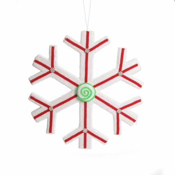 Snowflakes And Stars | Extra Large White Snowflake With Red Lolly Trim Snowflakes And Stars Snowflakes And Stars