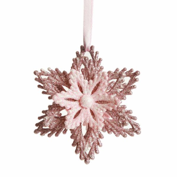 Snowflakes And Stars | Pink Glitter Flower Christmas Tree Decoration Snowflakes And Stars Snowflakes And Stars