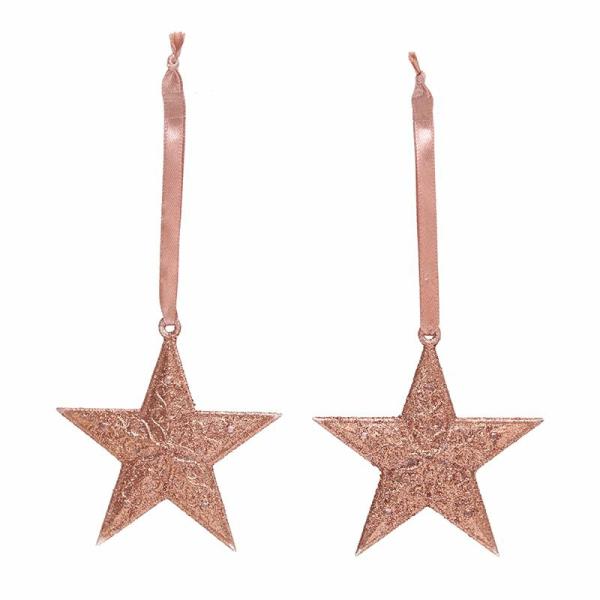 Snowflakes And Stars | Rose Gold Glitter Star Tree Decorations – Set Of 2 Snowflakes And Stars Snowflakes And Stars