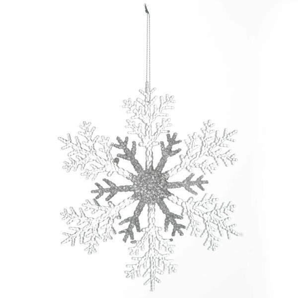 Snowflakes And Stars | White And Silver Glitter Snowflake Tree Decoration Snowflakes And Stars Snowflakes And Stars