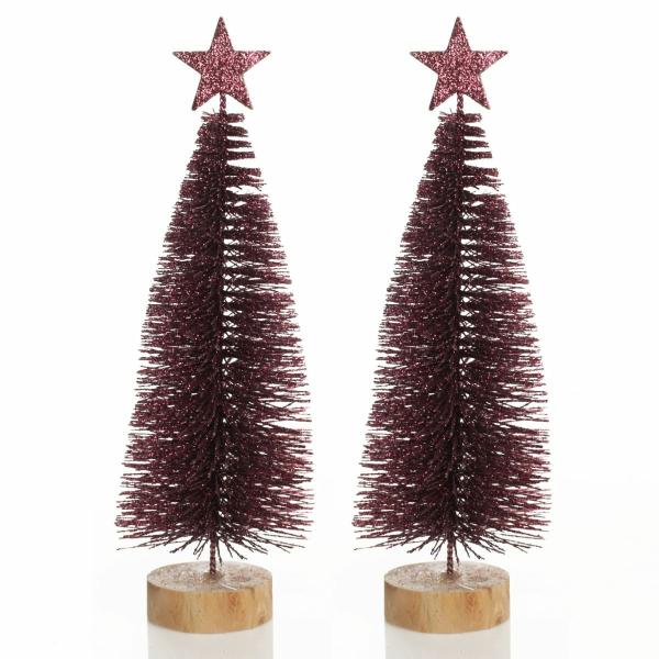 Table Top Christmas Trees | Burgundy Bottle Brush Tree – Small Set Of 2 – 23Cm(H) Florals Table Top Christmas Trees