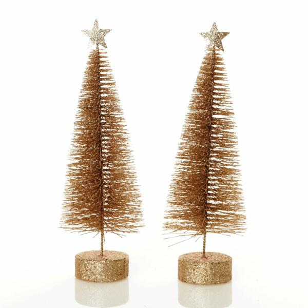 Table Top Christmas Trees | Gold Bottle Brush Tree 24Cm(H) – Set Of 2 Florals Table Top Christmas Trees