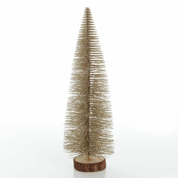 Table Top Christmas Trees | Medium Gold Bottle Brush Christmas Tree On Wooden Base – 28Cm (H) Florals Table Top Christmas Trees