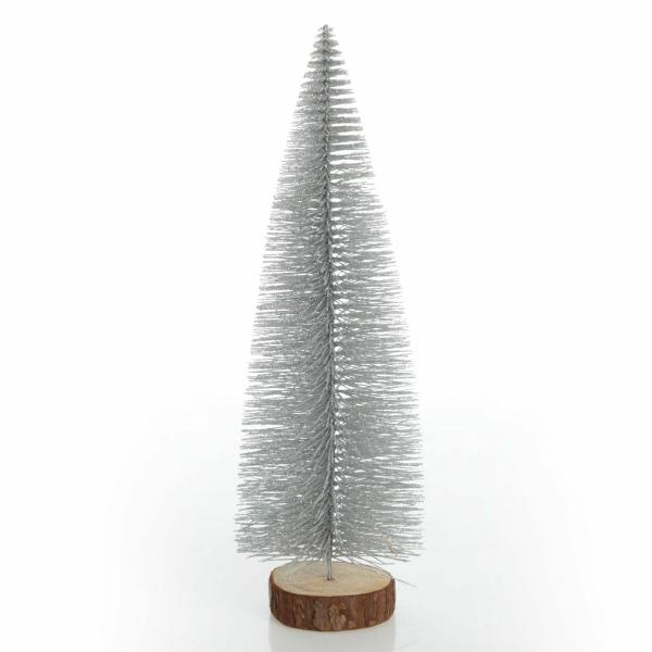 Table Top Christmas Trees | Medium Silver Bottle Brush Christmas Tree On Wooden Base – 28Cm (H) Florals Table Top Christmas Trees