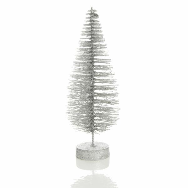 Table Top Christmas Trees | Medium Silver Glitter Bottle Brush Christmas Tree – 30Cm (H) Florals Table Top Christmas Trees