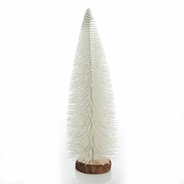 Table Top Christmas Trees | Medium White Bottle Brush Christmas Tree On Wooden Base -28Cm (H) Florals Table Top Christmas Trees