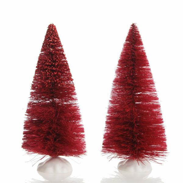 Table Top Christmas Trees | Mini Burgundy Bottle Brush Tree – Set Of 2 – 14Cm (H) Florals Table Top Christmas Trees