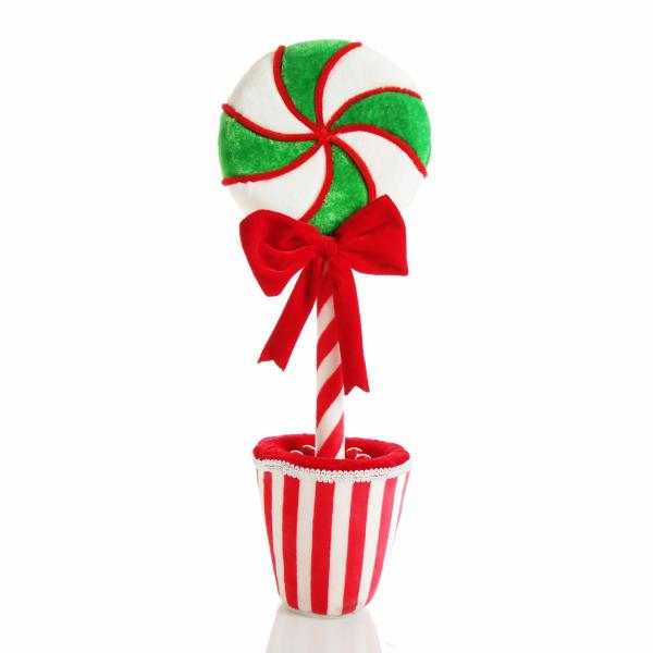 Table Top Christmas Trees | Peppermint Velvet Lollipop In Candy Cane Stripe Topiary Pot – 49Cm (H) Florals Table Top Christmas Trees