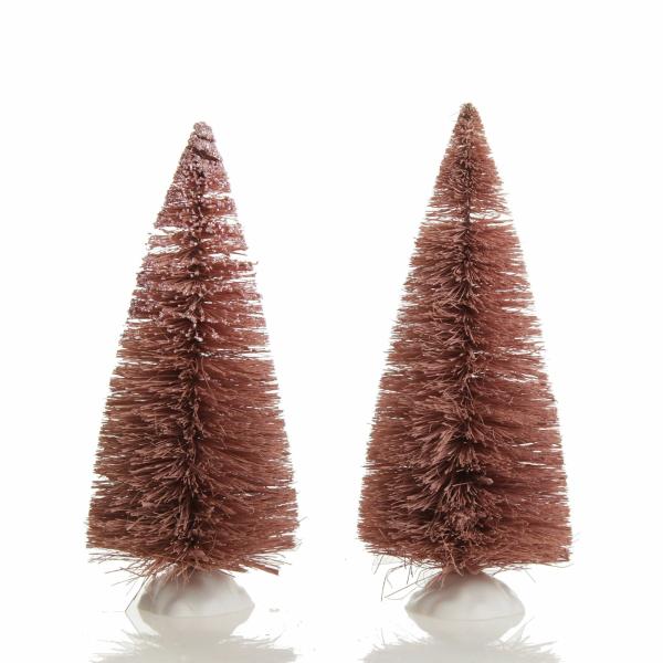 Table Top Christmas Trees | Pink Bottle Brush Christmas Tree With Glitter Top – Set Of 2 – 14Cm (H) Florals Table Top Christmas Trees