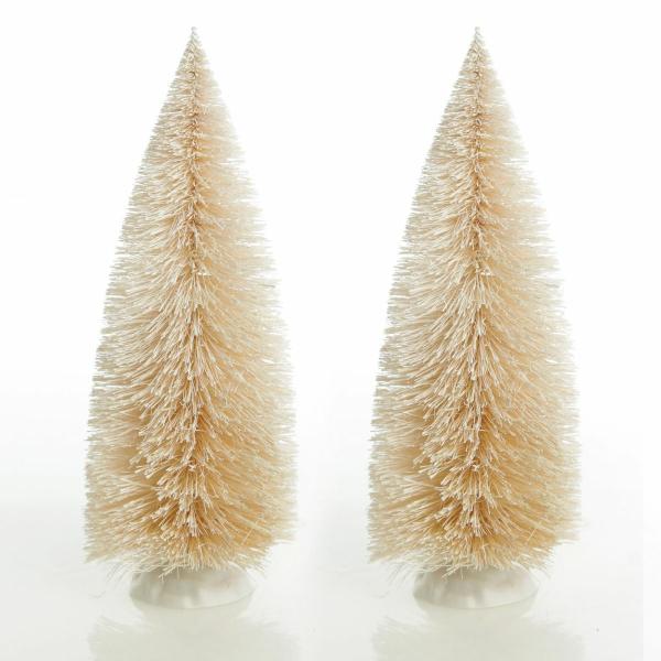 Table Top Christmas Trees | Small Ivory Bottle Brush Tree – Set Of 2 – 22Cm(H) Florals Table Top Christmas Trees