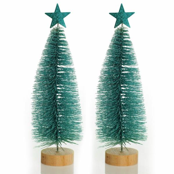 Table Top Christmas Trees | Teal Bottle Brush Tree – Small Set Of 2 – 23Cm(H) Florals Table Top Christmas Trees