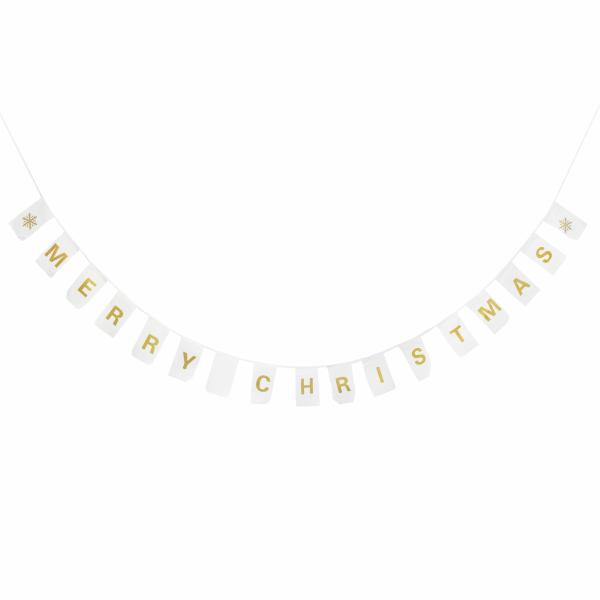 Tree Garlands | Canvas Gold Merry Christmas Printed Bunting Tree Decorations Tree Garlands