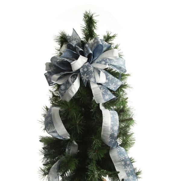 Tree Toppers | Blue And Silver Snowflake Deluxe Tree Topper Bow With Streamers Tree Decorations Tree Toppers