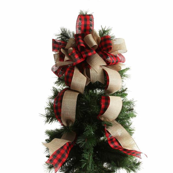 Tree Toppers | Buffalo Check Deluxe Tree Topper Bow With Streamers Tree Decorations Tree Toppers