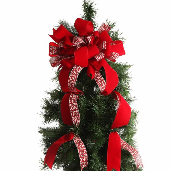 Tree Toppers | Ho Ho Ho Deluxe Tree Topper Bow With Streamers Tree Decorations Tree Toppers