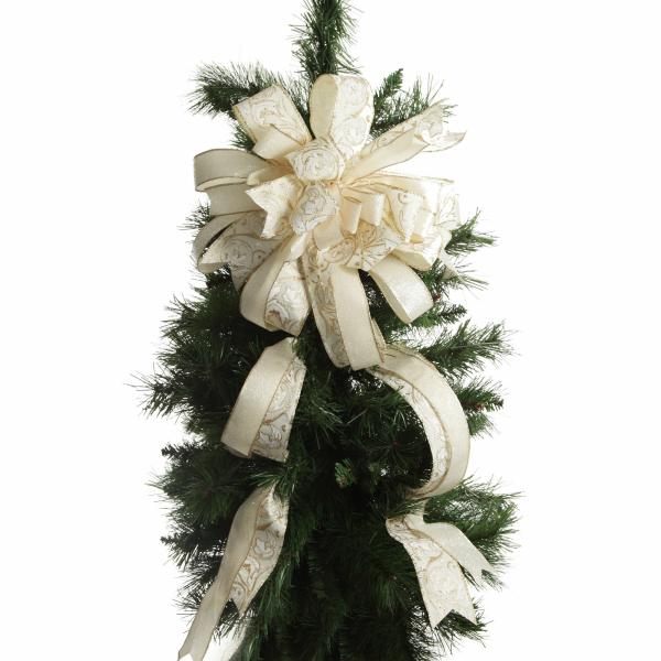 Tree Toppers | Ivory And Gold Glitter Deluxe Tree Topper Bow With Streamers Tree Decorations Tree Toppers