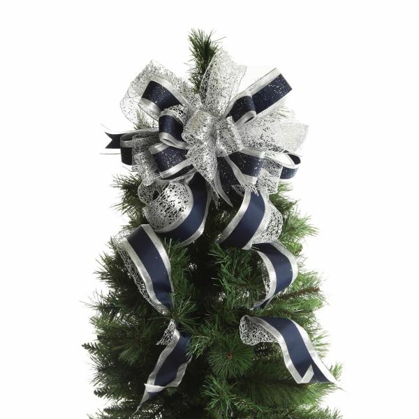 Tree Toppers | Navy Blue And Silver Deluxe Tree Topper Bow With Streamers Tree Decorations Tree Toppers