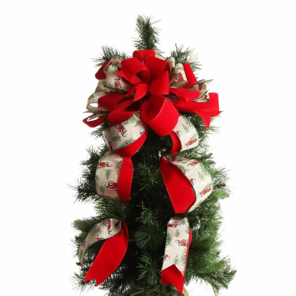 Tree Toppers | Red Truck Deluxe Tree Topper Bow With Streamers Tree Decorations Tree Toppers