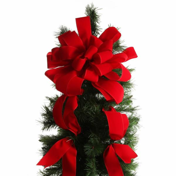 Tree Toppers | Red Velvet Deluxe Tree Topper Bow With Streamers Tree Decorations Tree Toppers