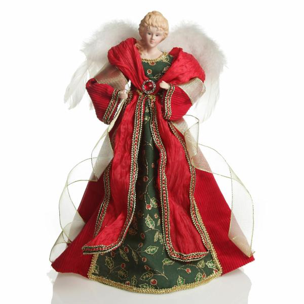 Tree Toppers | Traditional Red And Green Angel Tree Topper Ornament – 40Cm(H) Tree Decorations Tree Toppers