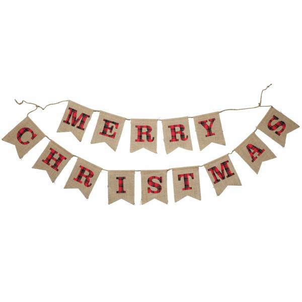 Wall Hangings And Signs | Burlap Bunting With Red And Black Plaid Merry Christmas Decor Wall Hangings And Signs