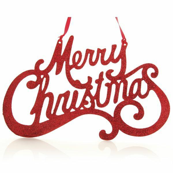 Wall Hangings And Signs | Red Glitter Merry Christmas Plaque Decor Wall Hangings And Signs