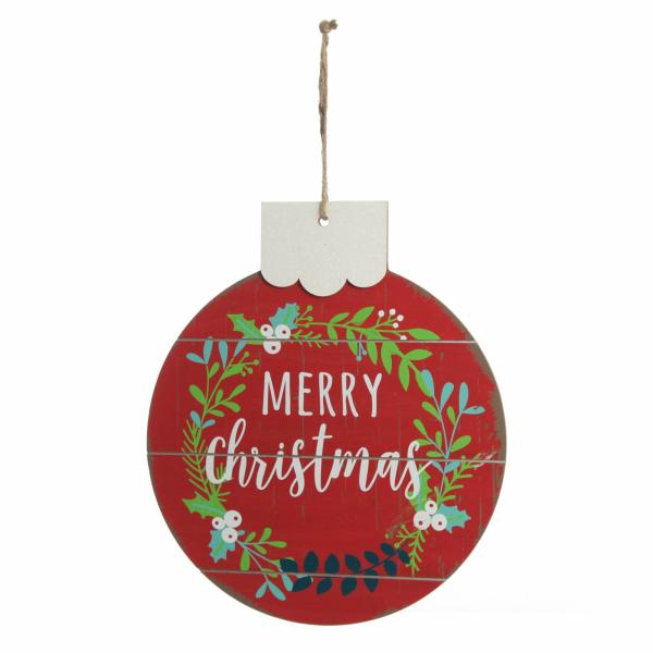 Wall Hangings And Signs | Red Merry Christmas Wooden Bauble Plaque Decor Wall Hangings And Signs