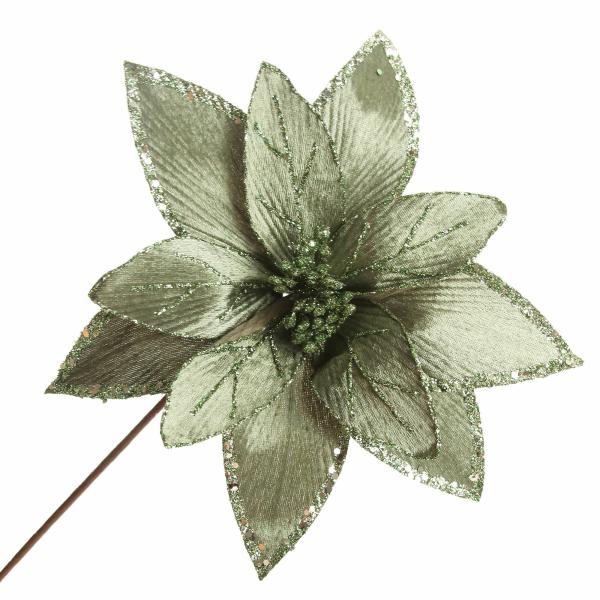 Christmas Flowers | Lush Sage Poinsettia Flower Stem With Sequin Trim Christmas Flowers Christmas Flowers