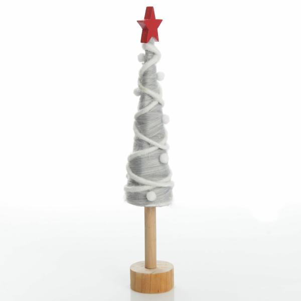 Table Top Christmas Trees | Grey And White Woolen Christmas Tree With Red Star – 34Cm (H) Florals Table Top Christmas Trees