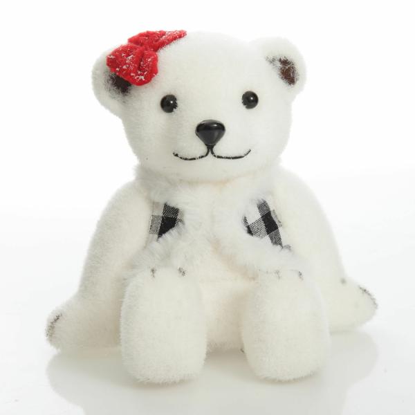 Christmas Birds And Animals | White Girl Polar Bear Cub Sitting With Red Bow – 15Cm(H) Christmas Birds And Animals Christmas Birds And Animals