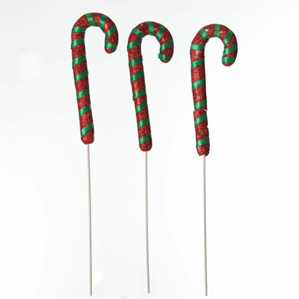 Christmas Craft Supplies | Glittered Green And Red Candy Cane Pick – Pack Of 3 Christmas Craft Supplies Christmas Craft Supplies