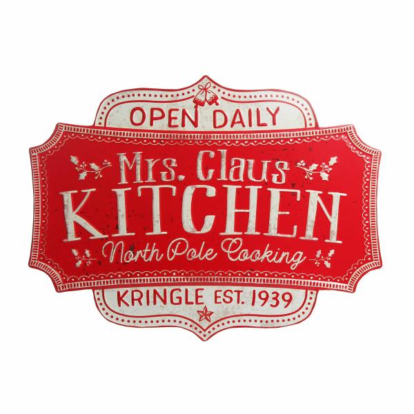 Wall Hangings And Signs | Mrs Claus Kitchen Retro Metal Christmas Sign Decor Wall Hangings And Signs