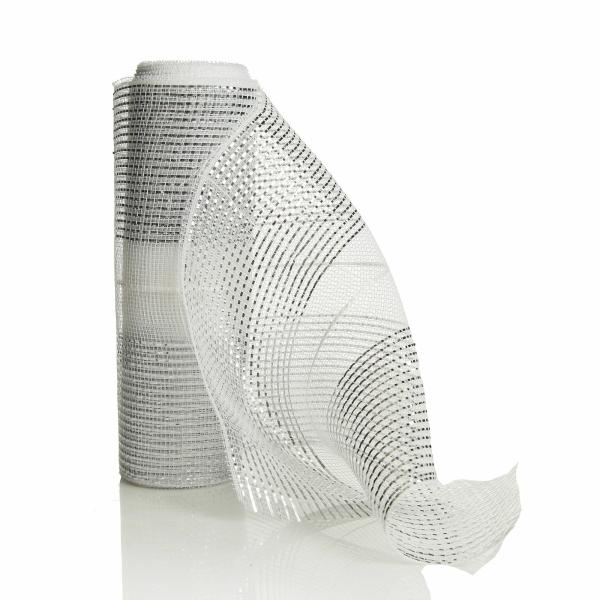 Decomesh | White Metallic Stripe Decomesh Roll Craft Decomesh